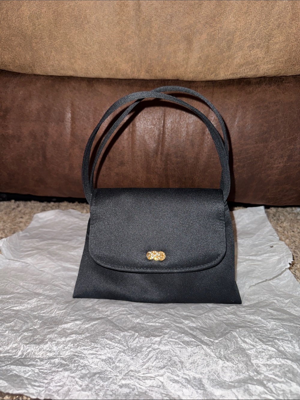Classic Black Evening Shoulder Bag with Gold Accent